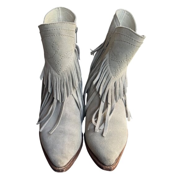 Free People Lawless Bone Suede Leather Fringe Western Boots 38 US 8 - Picture 3 of 11